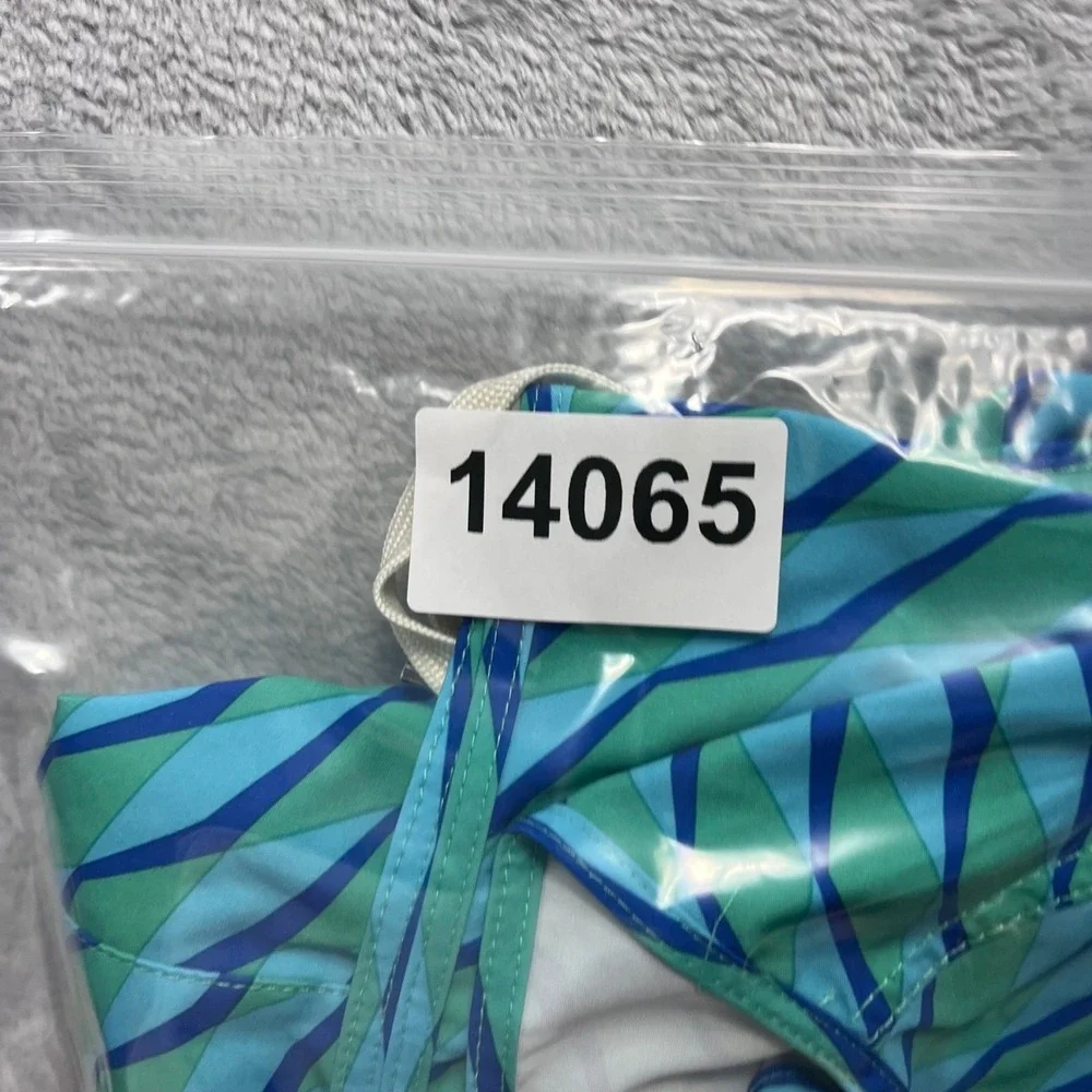 Fair Harbor Mens Blue Teal Geometric Swim Trunks Board Shorts XL 7 Inch Inseam